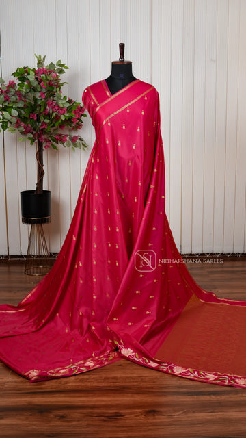 Premium Gajji Silk Saree With Intricate Embroidery And All Over Traditional Zari Butta Concept