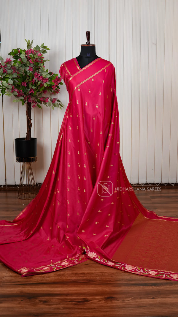 Premium Gajji Silk Saree With Intricate Embroidery And All Over Traditional Zari Butta Concept