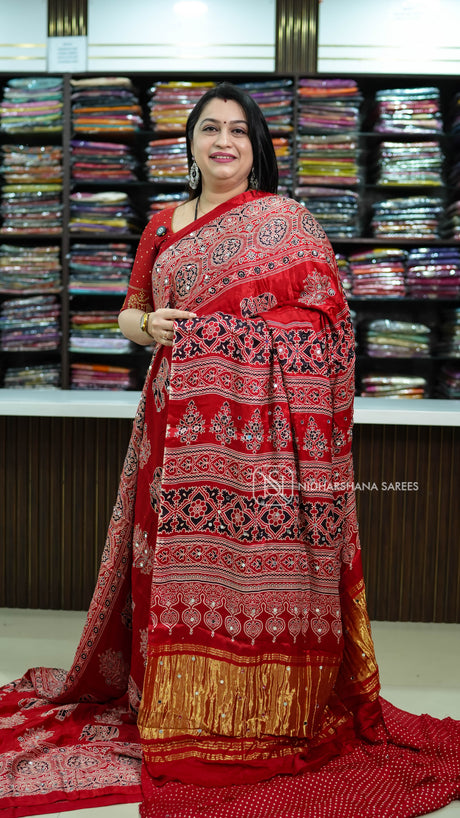 Modal Silk With Mirror Work And Ajarak Print