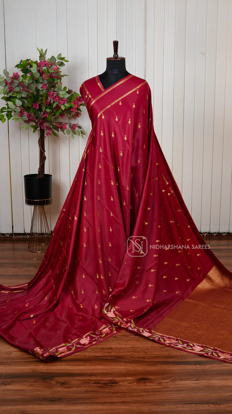 Premium Gajji Silk Saree With Intricate Embroidery And All Over Traditional Zari Butta Concept
