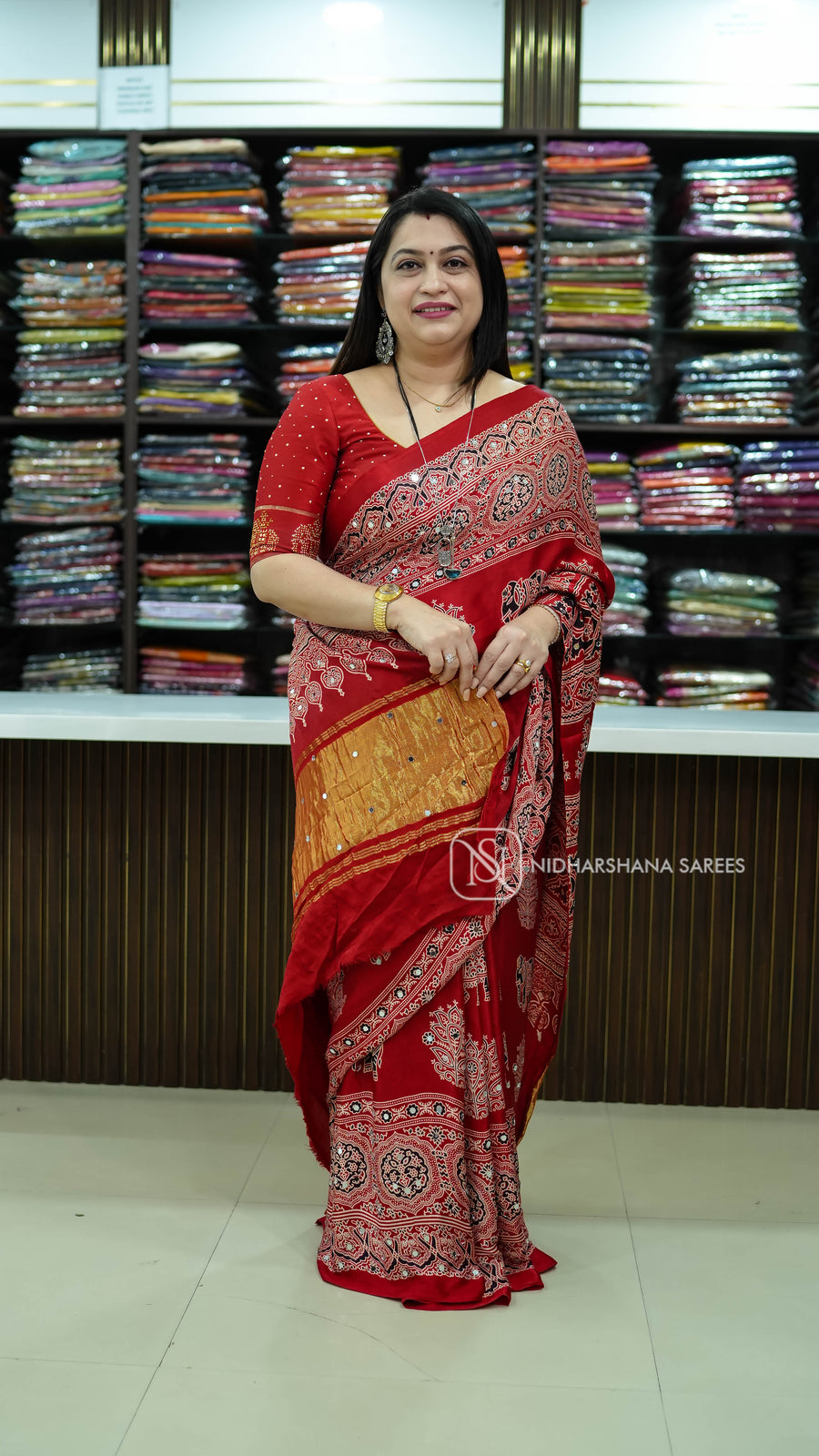 Modal Silk With Mirror Work And Ajarak Print