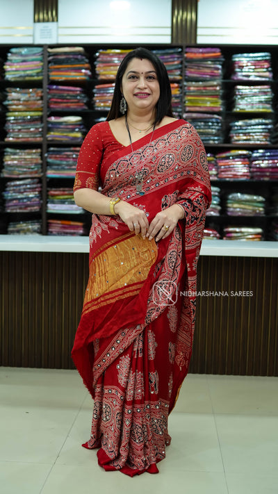 Modal Silk With Mirror Work And Ajarak Print