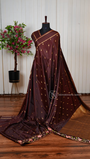 Premium Gajji Silk Saree With Intricate Embroidery And All Over Traditional Zari Butta Concept