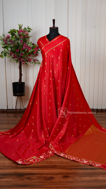 Premium Gajji Silk Saree With Intricate Embroidery And All Over Traditional Zari Butta Concept
