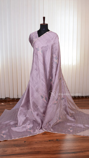 Premium Matka Tussar Silk Saree with Embroidered Border and Rich Embroidery Pallu Concept