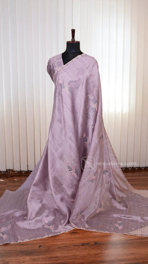 Premium Matka Tussar Silk Saree with Embroidered Border and Rich Embroidery Pallu Concept