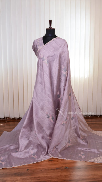 Premium Matka Tussar Silk Saree with Embroidered Border and Rich Embroidery Pallu Concept