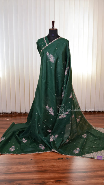 Premium Matka Tussar Silk Saree with Embroidered Border and Rich Embroidery Pallu Concept