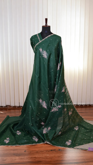 Premium Matka Tussar Silk Saree with Embroidered Border and Rich Embroidery Pallu Concept