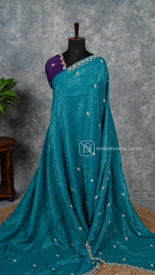 Crush Chiffon With Pearl Cut Work Border