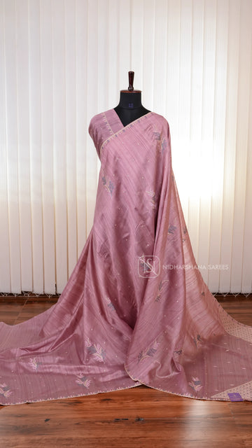 Premium Matka Tussar Silk Saree with Embroidered Border and Rich Embroidery Pallu Concept