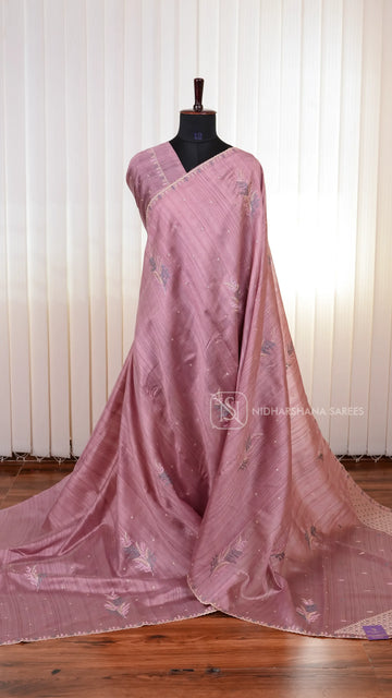 Premium Matka Tussar Silk Saree with Embroidered Border and Rich Embroidery Pallu Concept