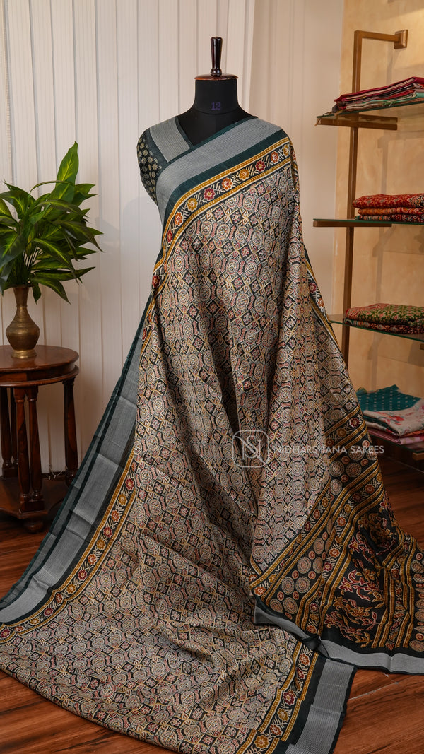 Chanderi Cotton with Digital Print And Katha Stitch Border