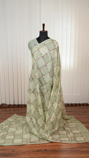 Semi Kota Saree with All-Over Floral Print and Elegant Lace Work Border