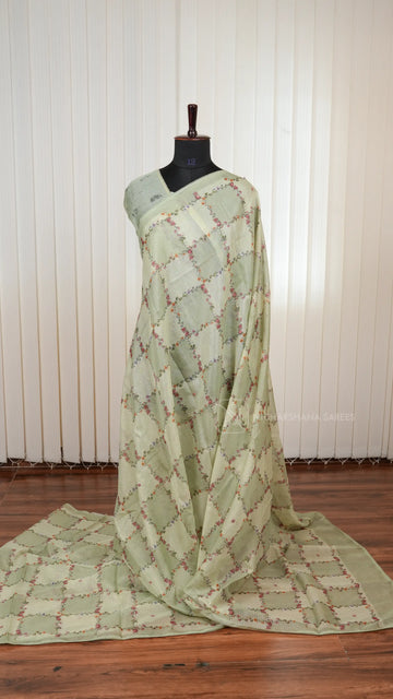 Semi Kota Saree with All-Over Floral Print and Elegant Lace Work Border