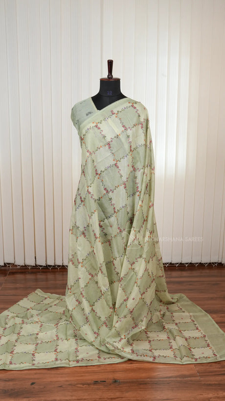 Semi Kota Saree with All-Over Floral Print and Elegant Lace Work Border