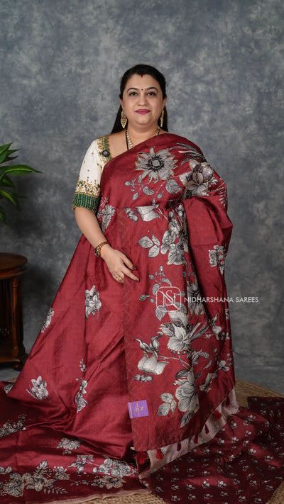 Crush Semi Tussar Silk Saree