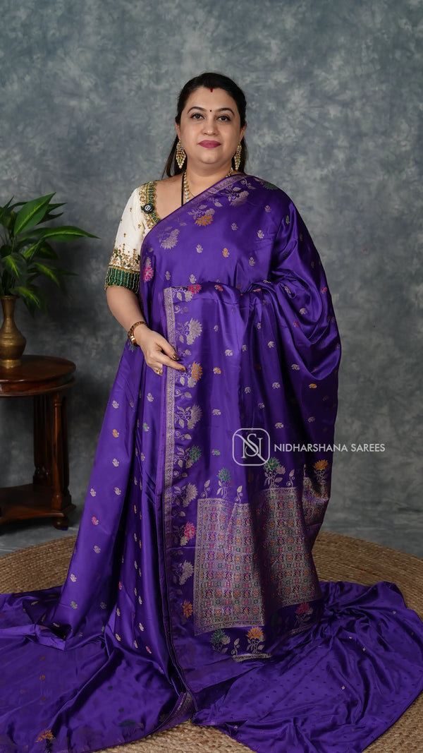 Mashru Satin With Floral Zari Border