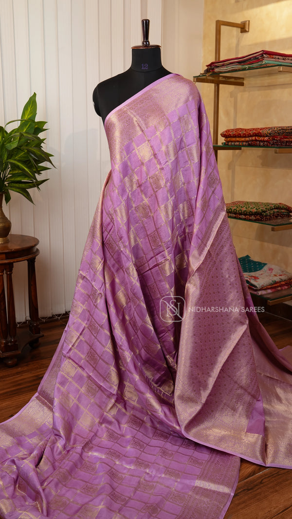 Viscose Silk With Checks Body With Peacock Butta