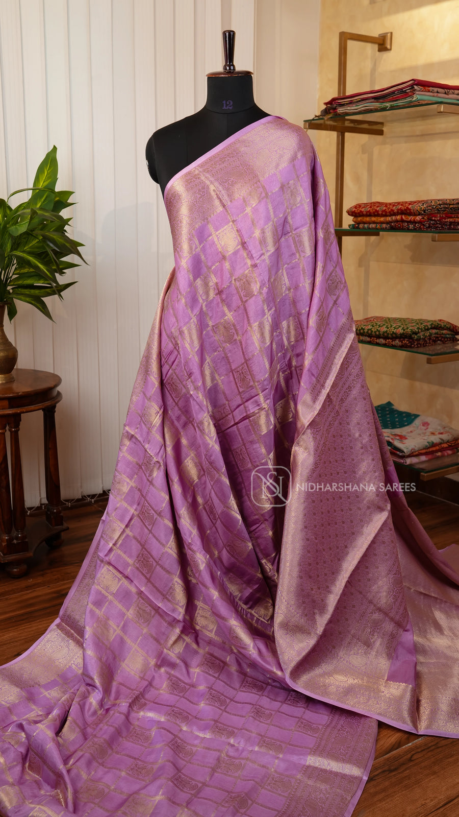 Viscose Silk With Checks Body With Peacock Butta