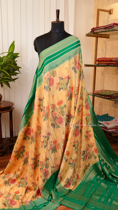 Premium Crepe Silk With Contrast Zari Border