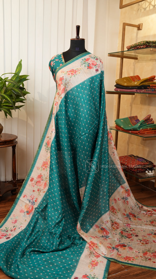 Semi Chapa Tussar With Floral Digital Print