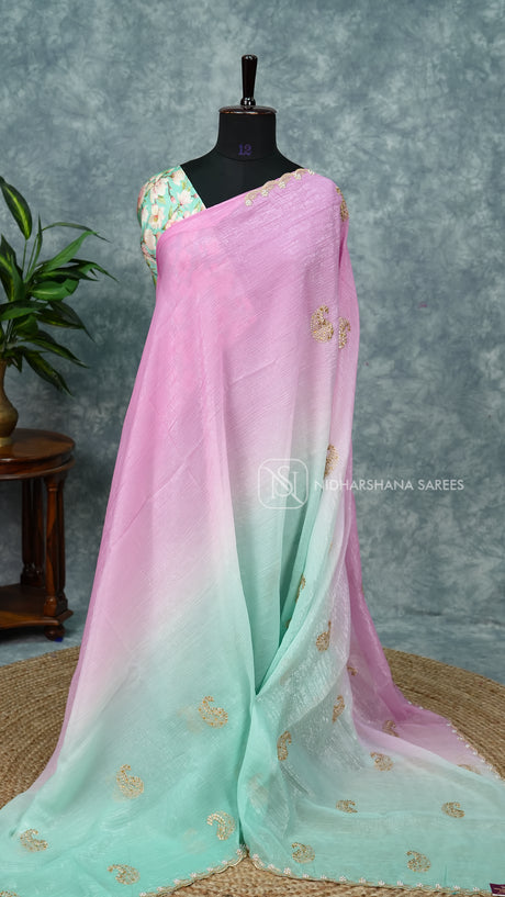 Crush Chiffon With Pearl Cut Work Border