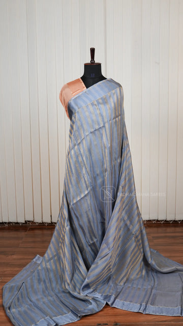 Pure Viscose Crepe Saree With Contrast Satin Zari Border And Elegant Pallu