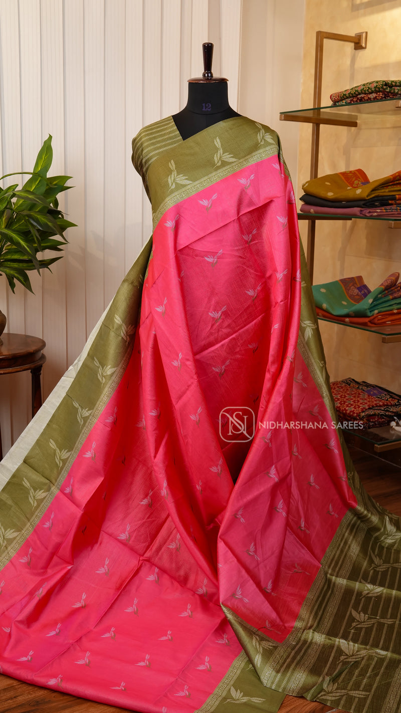 Semi Tussar With Zari Lines And Contrast Border