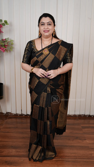 Semi Crepe Silk Saree with Big Checks Pattern Design