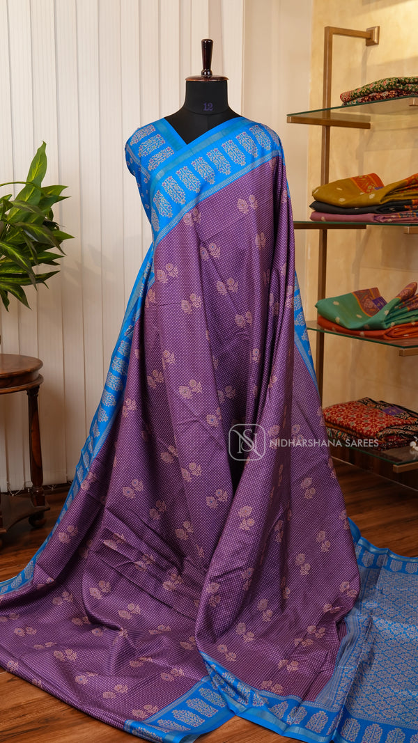 Semi Tussar With Digital Print And Contrast Border
