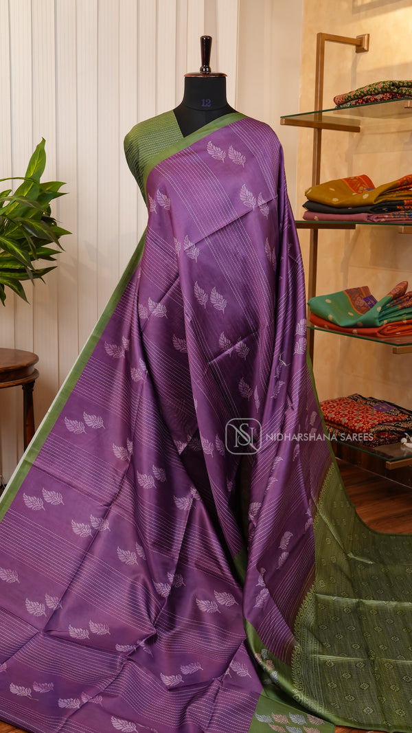 Semi Tussar With Digital Print And Contrast Border
