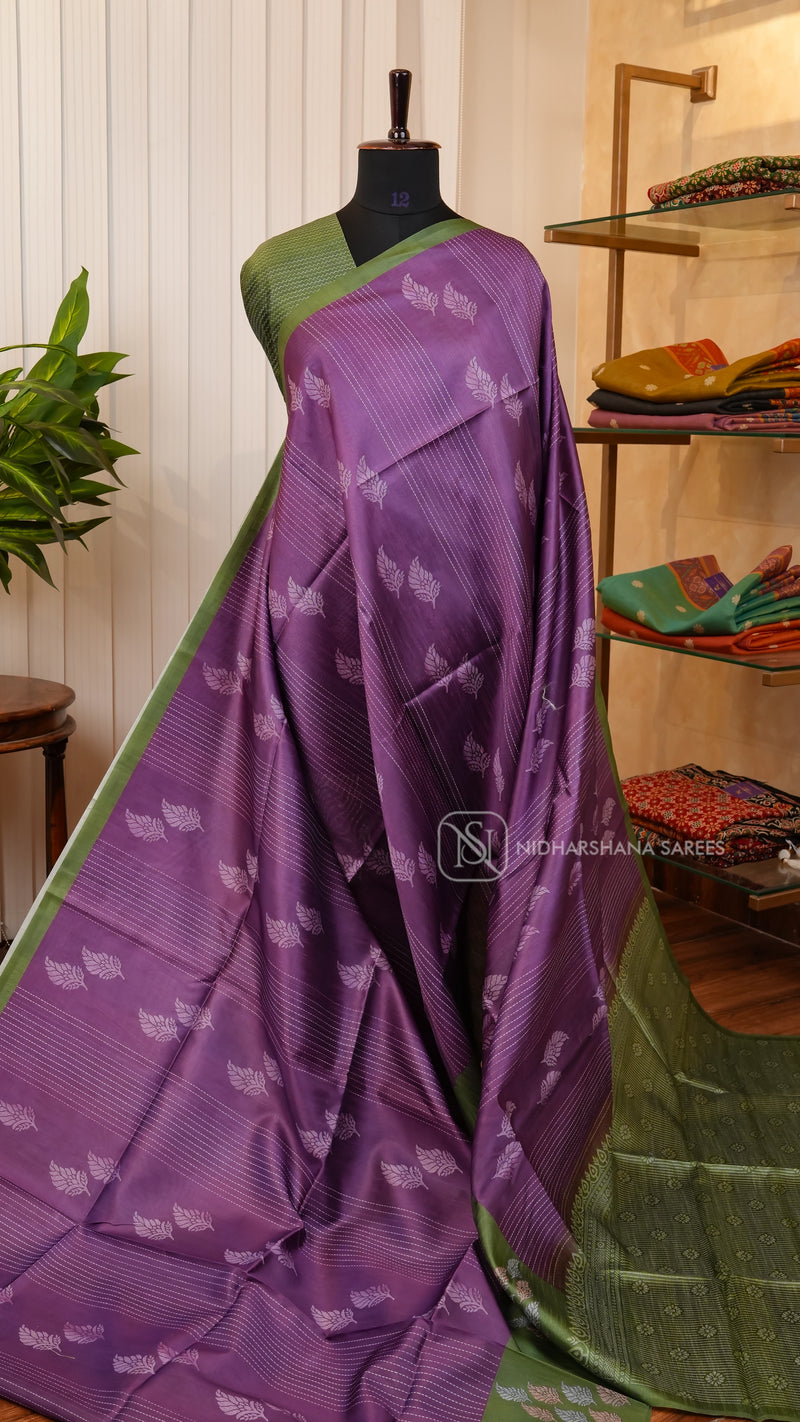Semi Tussar With Digital Print And Contrast Border