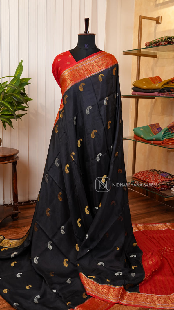 Semi Viscose Silk With Silver And Golden Mango Zari Butta Concept