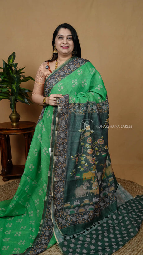 Linen Cotton With Shibori Print And Kalamkari Concept