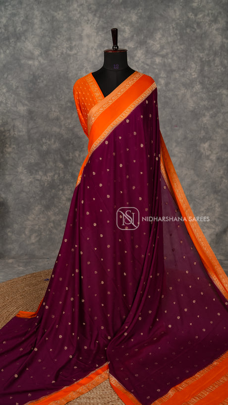 Premium Crepe Silk With Zari Butta And Gap Style Zari Border