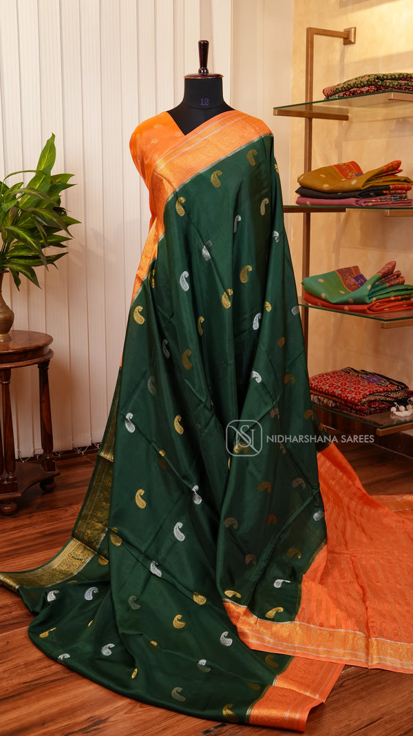 Semi Viscose Silk With Silver And Golden Mango Zari Butta Concept