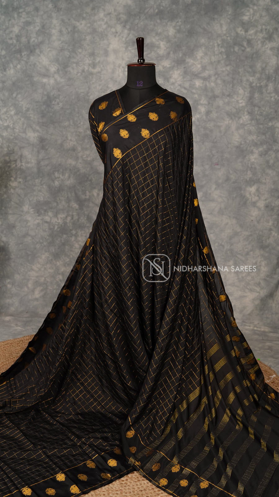 Semi Crepe Silk With Zari Checks And Gandaberunda Concept