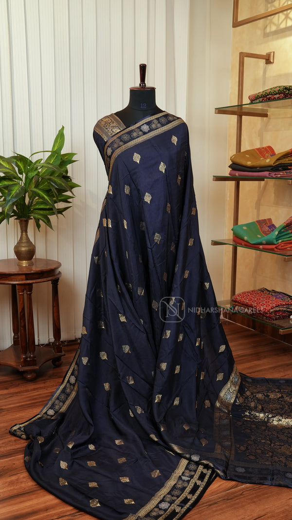 Viscose Silk With Zari Butta And Floral Zari Border