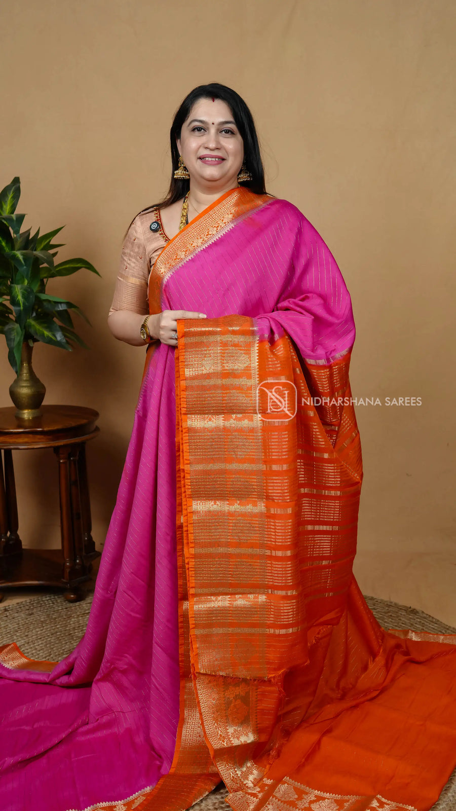 Butter Silk With Zari Lines And Contrast Zari Border