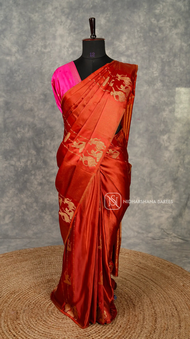 Semi Satin With Dancing Doll Zari Weaving Concept