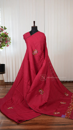 Semi Matka Tussar Silk Saree With Katha Stitching And Sequin Work Concept