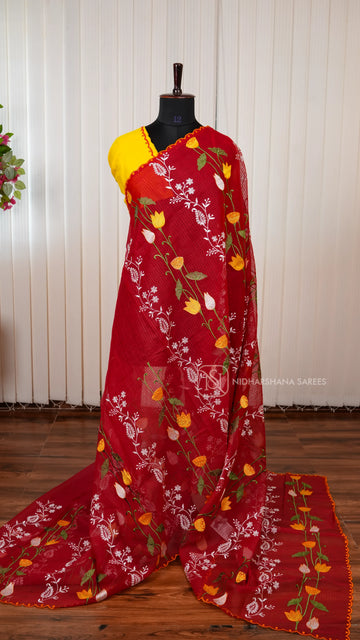 Premium Kota Saree with Heavy All-Over Body Embroidery and Elegant Scalloped Border