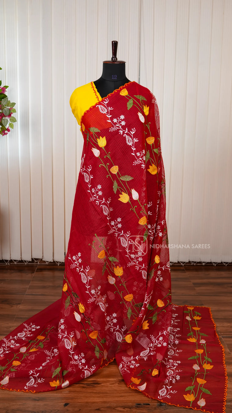 Premium Kota Saree with Heavy All-Over Body Embroidery and Elegant Scalloped Border