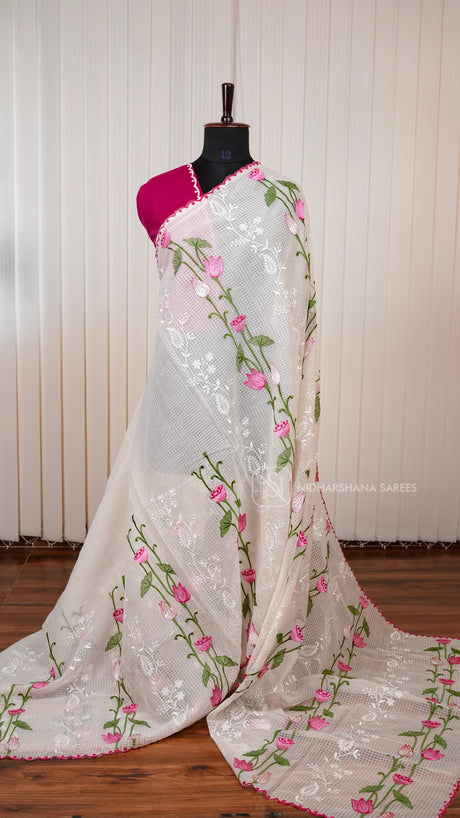Premium Kota Saree with Heavy All-Over Body Embroidery and Elegant Scalloped Border