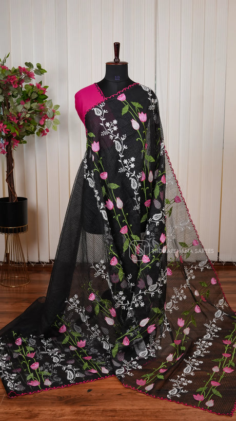 Premium Kota Saree with Heavy All-Over Body Embroidery and Elegant Scalloped Border