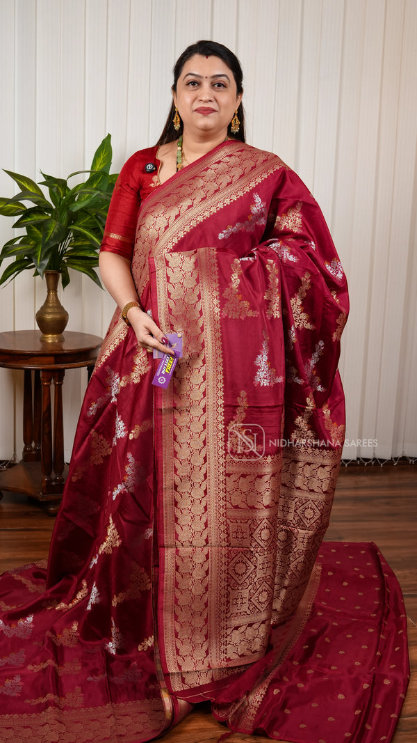 Premium Viscose Silk With Silver And Gold Floral Zari Weaving Concept
