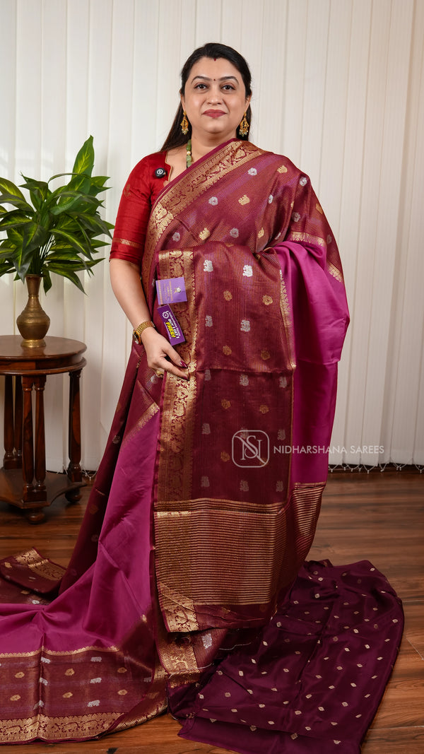 Premium Crepe Silk With Zari Lines And Elephant Weaving Concept
