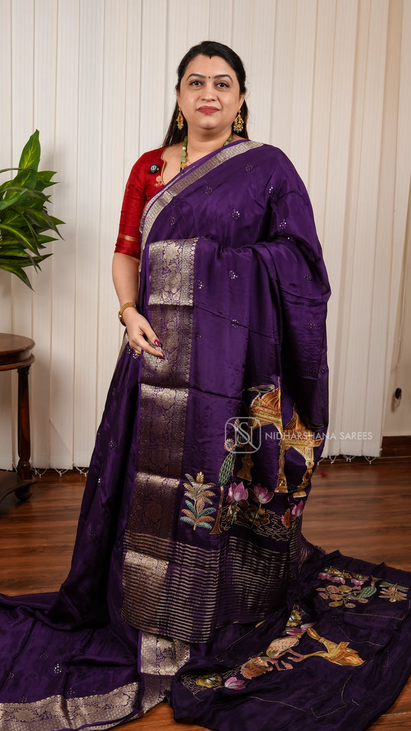 Premium Crepe Silk Saree With Sequin Work And Thread Embrodery Pallu