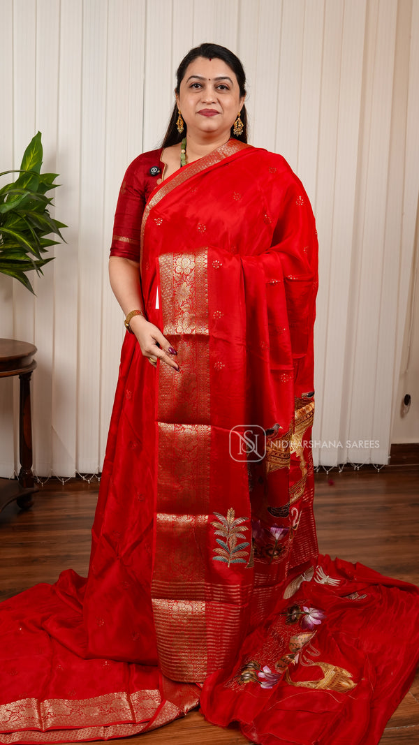 Premium Crepe Silk Saree With Sequin Work And Thread Embrodery Pallu